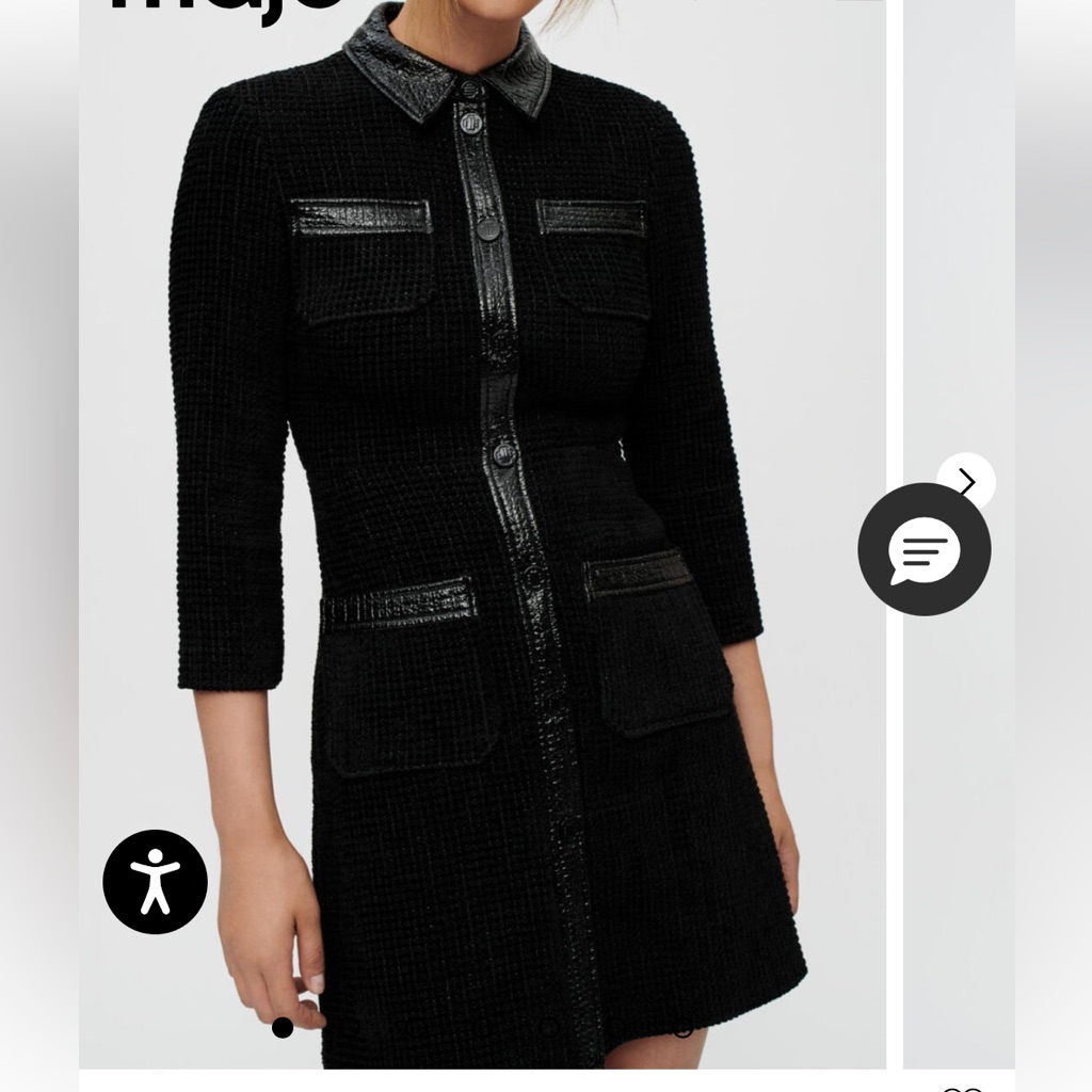 Maje Black Textured Velvet Tweed With Vinyl Trim